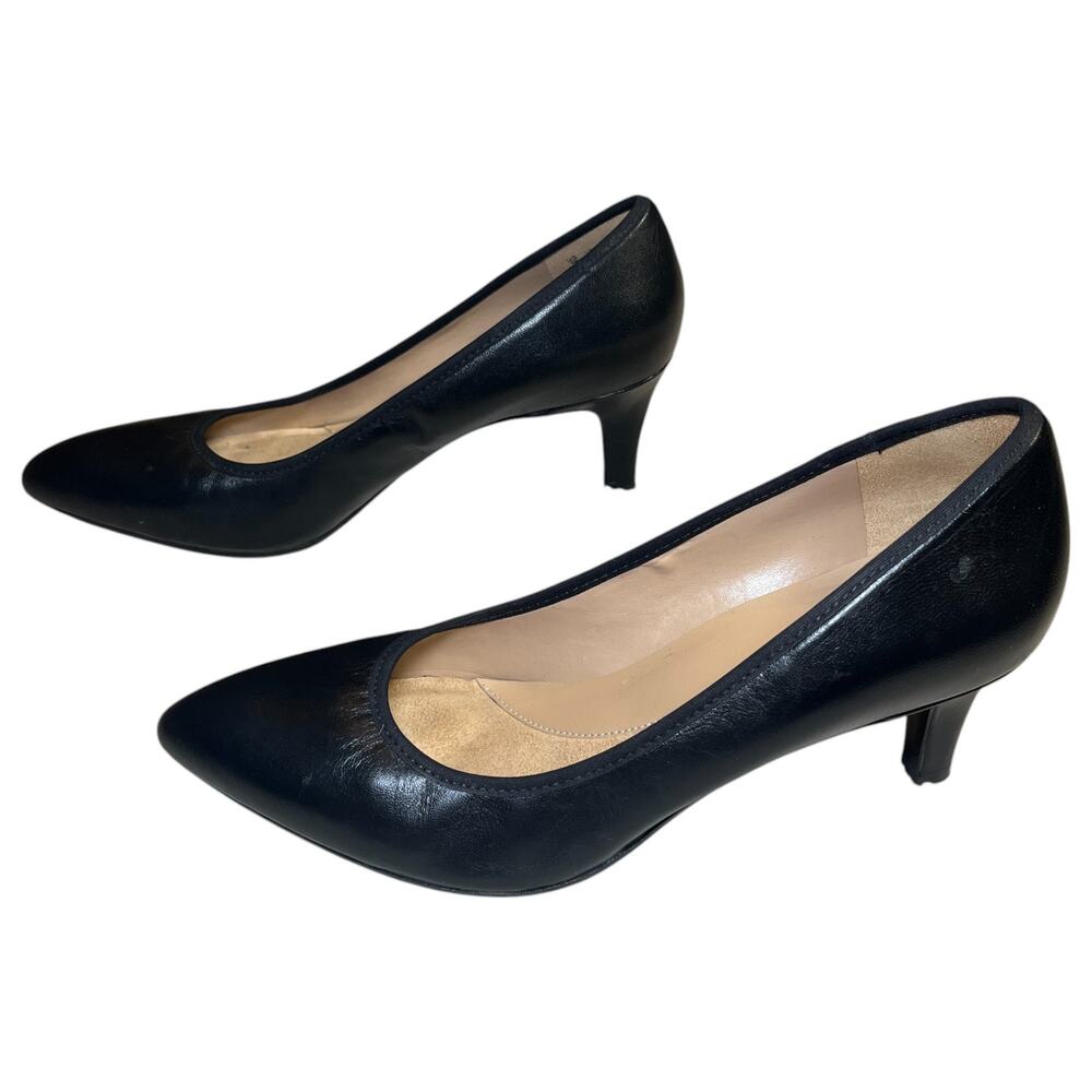 Naturalizer Oden Black Leather Pointed Toe Pumps Kitten Heels Size 9